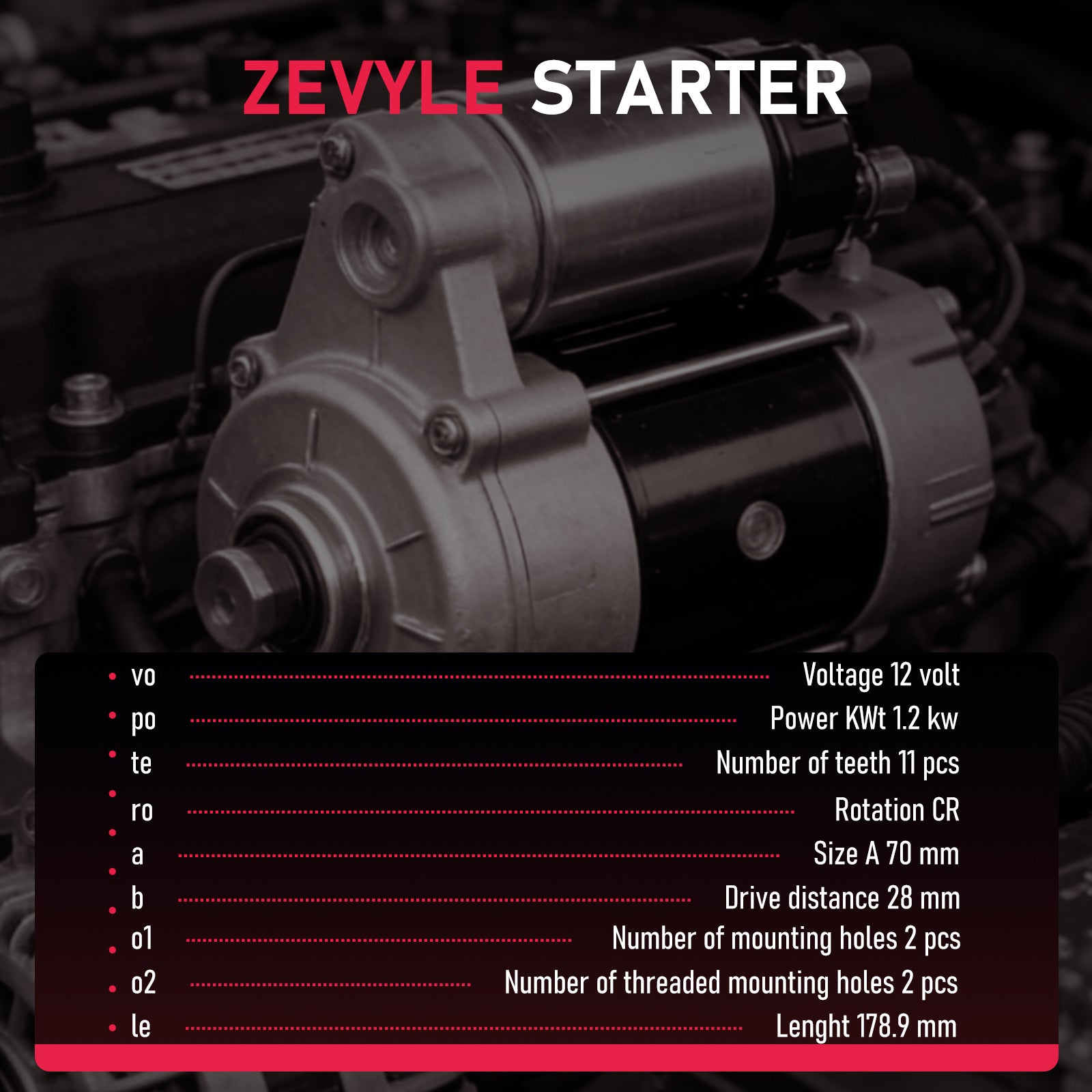Zevyle Starter Motor - Fits 2006-2010 Hyundai Sonata, Santa Fe, Kia Optima, Rondo 2.4L