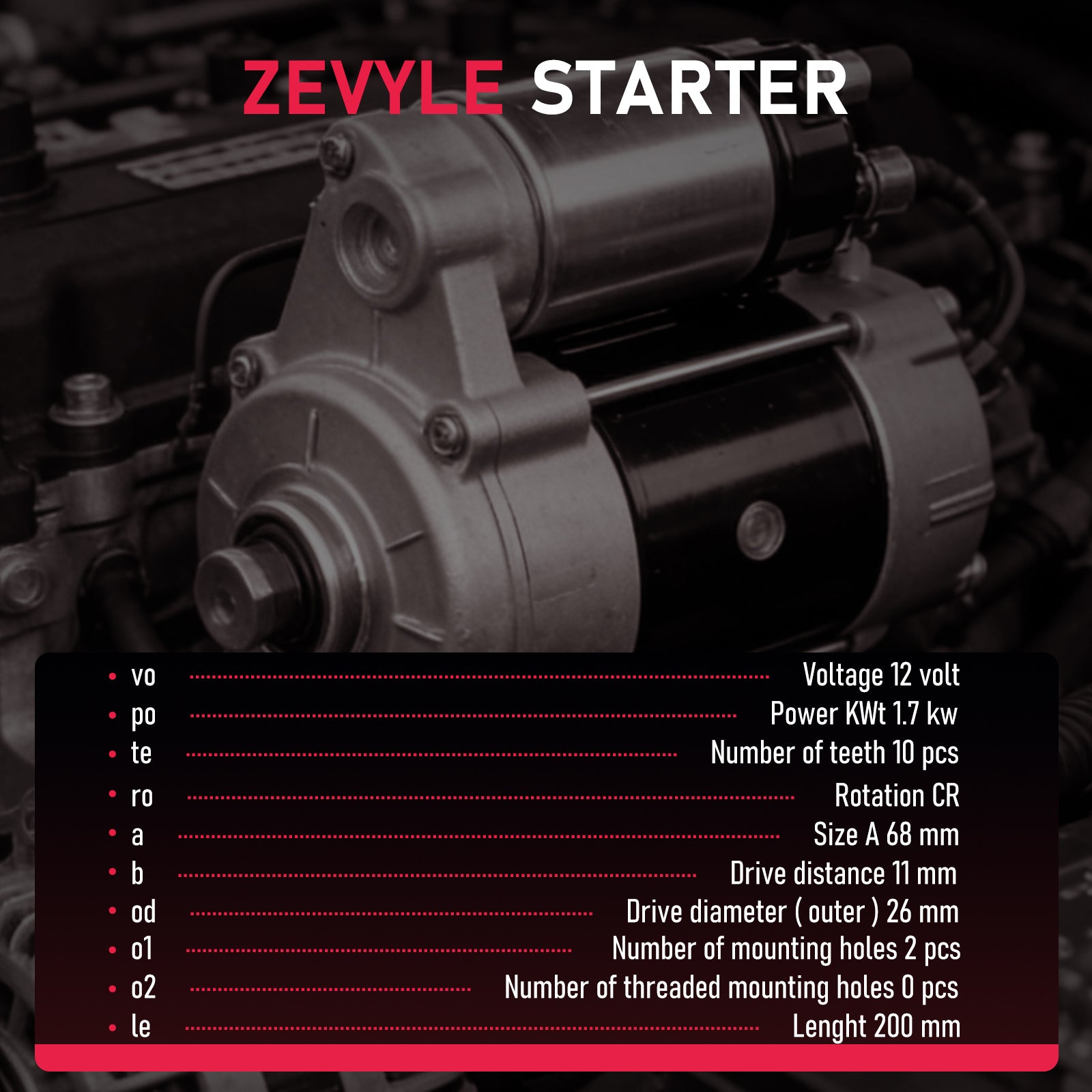 Zevyle Starter Motor - Fits 2014-2018 Chevy Silverado, GMC Sierra, Cadillac Escalade 5.3L & 6.2L